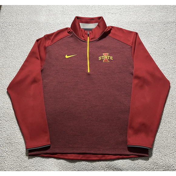 Iowa State Cyclones Jacket Mens Large Red Nike 1/4 Zip Football ISU Dri-Fit - Picture 1 of 13